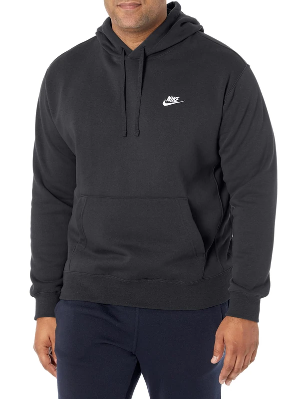 NIKE Men's M Nsw Club Hoodie Po Bb Sweatshirt, Black/Black/(White), L UK