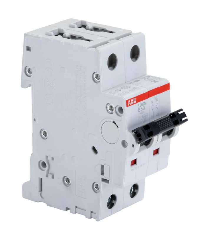 ABB S202M-B50 Miniature Circuit Breaker, 2 Pole, Type B, 10/15kA Breaking Capacity, 50 Amp Current (2CDS272001R0505)