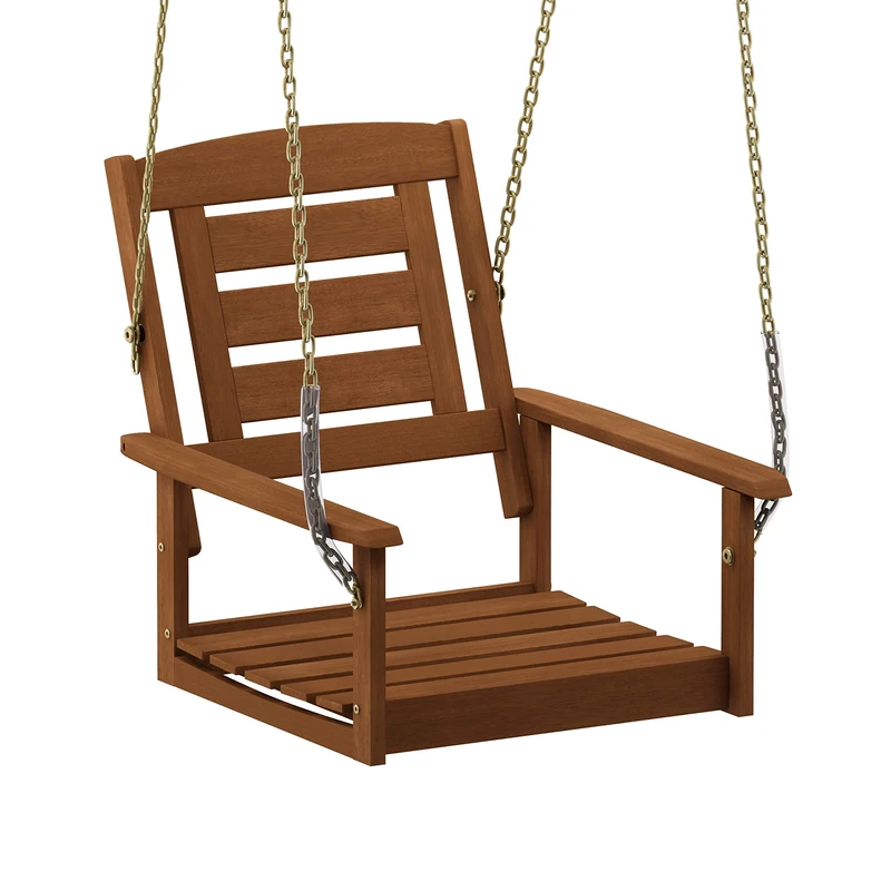 Furinno TIOMAN Porch Swing, Outdoor Single Hanging Wooden Swing with Chain, for Patio, Garden, Porch, Natural