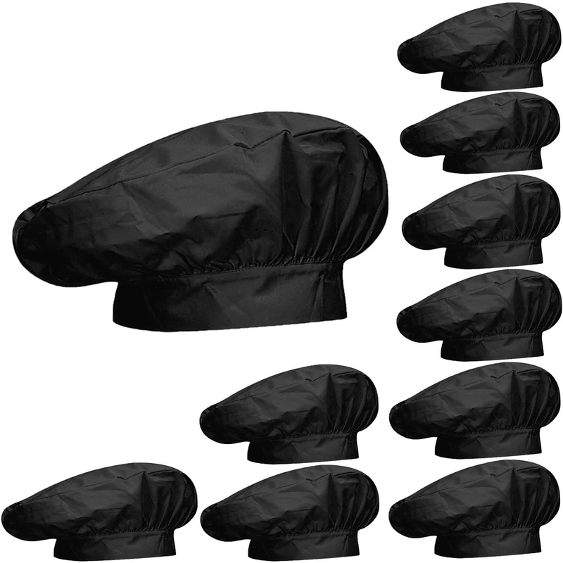 MISEMIYA Unisex Gorro Chef Gorro Forma Seta 918 Chef's hat Mushroom-Shaped Cap 918, Negro, Pack 10 Pcs Black