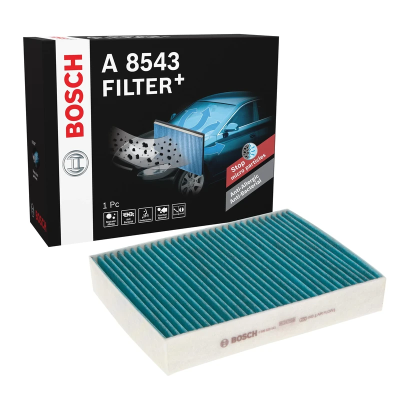 Bosch A8643 - Cabin filter FILTER+pro anti-odour, anti-bacterial, effective against viruses and mold - dust and pollen filter, Blue - Packaging May Vary