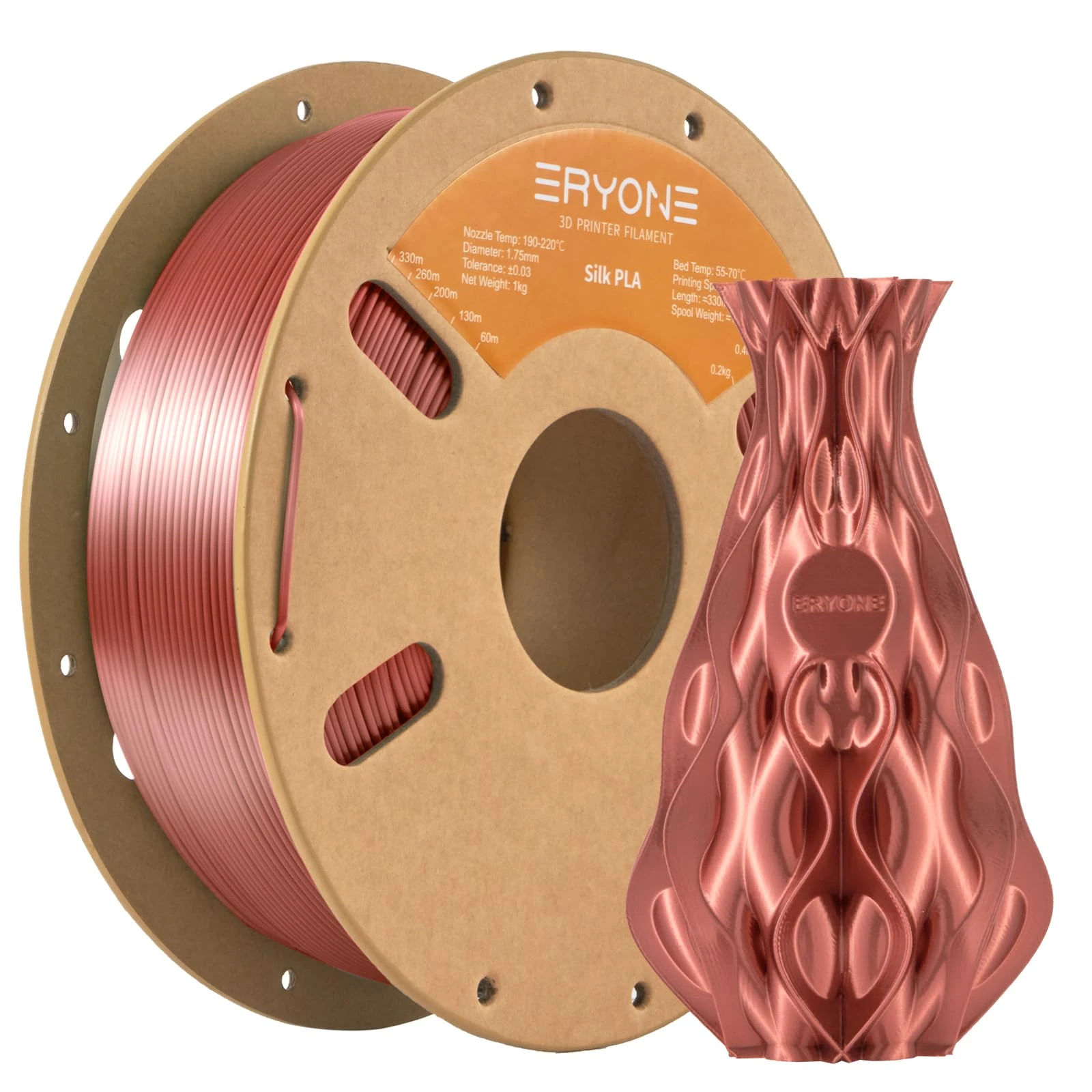 ERYONE Silk PLA Filament 1.75mm, 3D Printer Filament PLA, -0.03mm, 1kg(2.2lbs)/Spool, Silk Copper