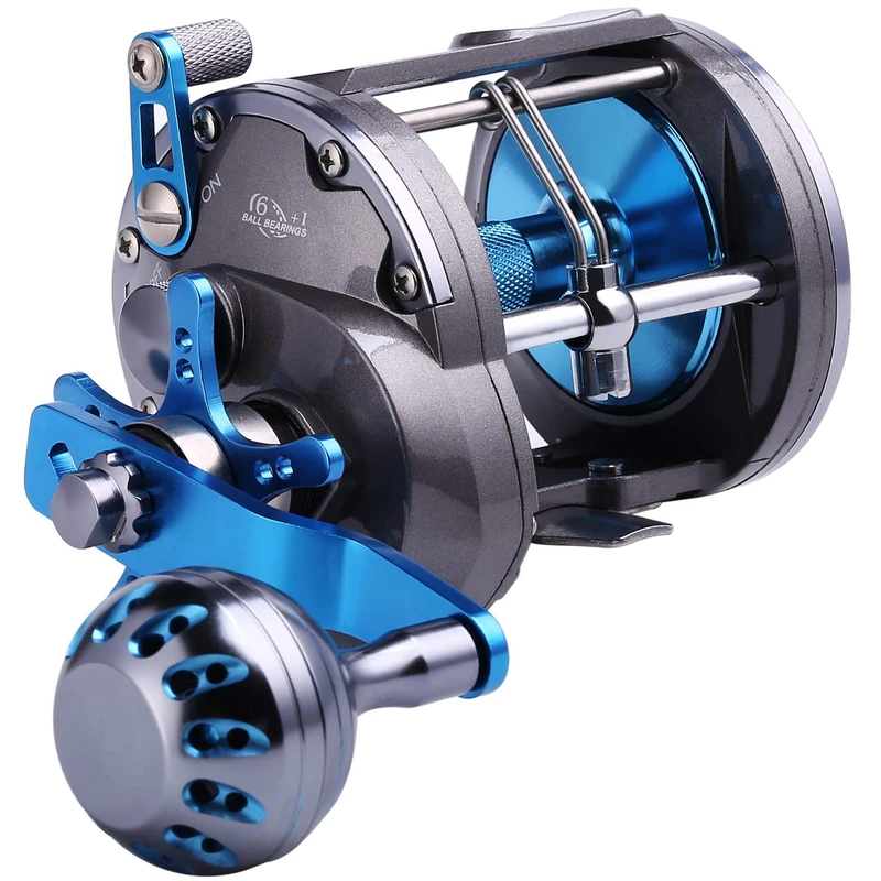 Sougayilang SHA4000 Right Handed Trolling Reel, Saltwater Level Wind, Blue, 4.1:1 Gear Ratio, 40 Lbs Max Drag, 6+1 BB Bearings