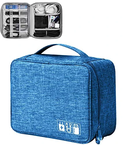 HCFGS Travel Cable Organiser Bag, Electronics Accessories Organizer Bag, Universal Carry Travel Gadget Bag for Cables, Power Bank,USB Drive, Charger Hard Disk (Blue)