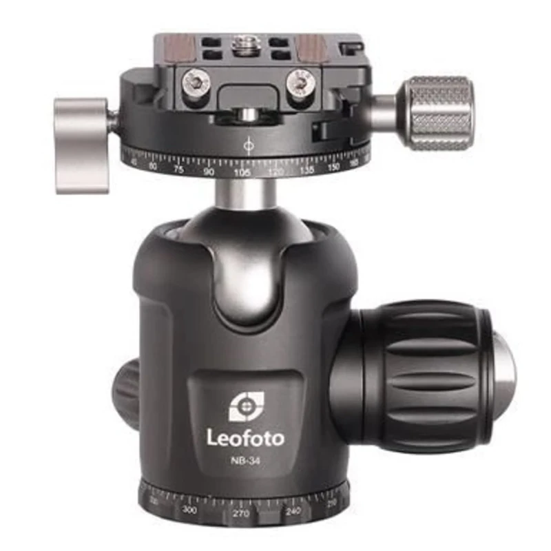Leofoto - NB-34 Tripod Head with NP-50 Quick Release Plate - Compact and Solid - Load Capacity: 20 kg - Double Panning Function - NB-34+NP-50