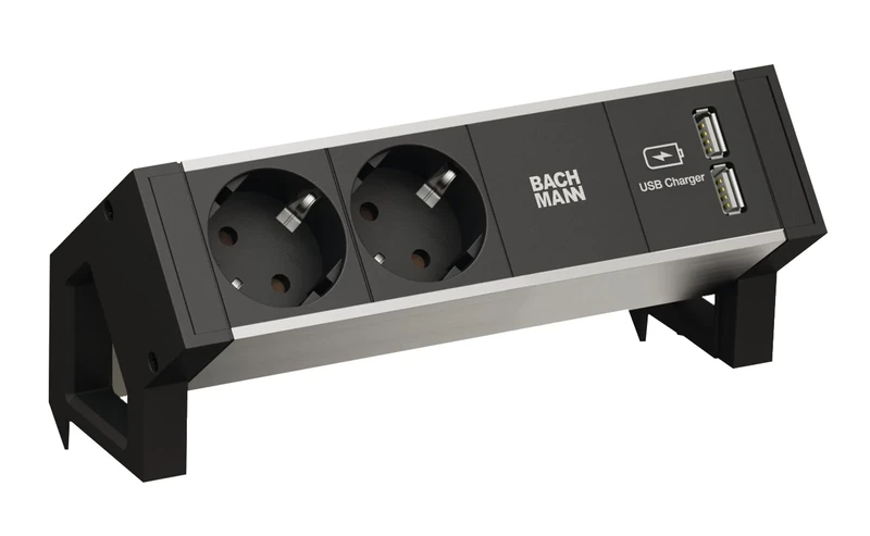 BACHMANN Desk2 Aluminium Black 2x Protective Contact 1x USB Charger