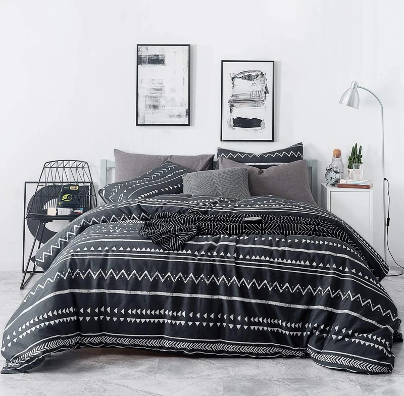 SUSYBAO Aztec Bohemian Duvet Cover King 100% Cotton Black Boho Duvet Cover 3 Pcs Set 1 Black White Chevron Patterned Duvet Cover with Zipper Ties 2 Pillowcases Soft Southwestern Geometric Bedding