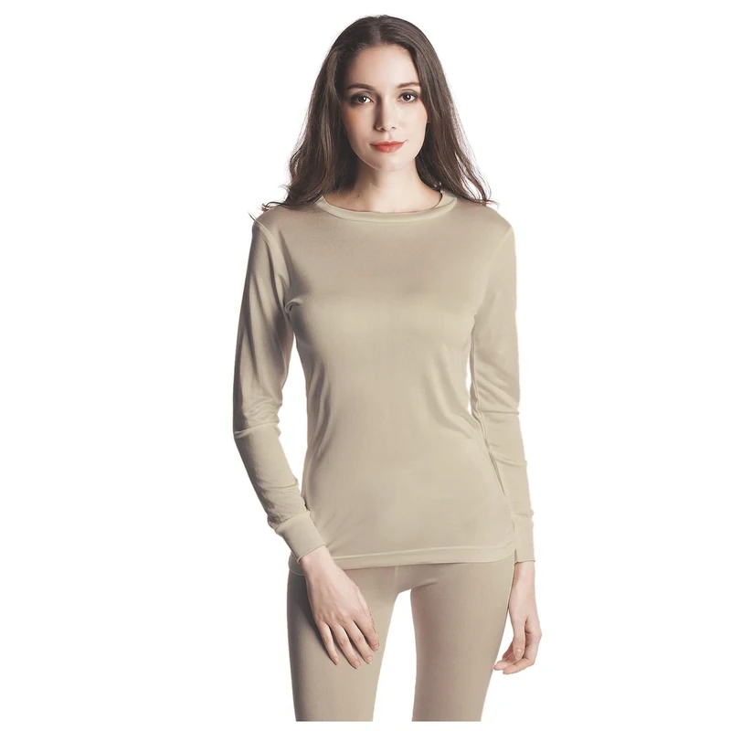 Jasmine Silk Women Pure Silk Round Neck Thermal Top Vest Nude (Large)