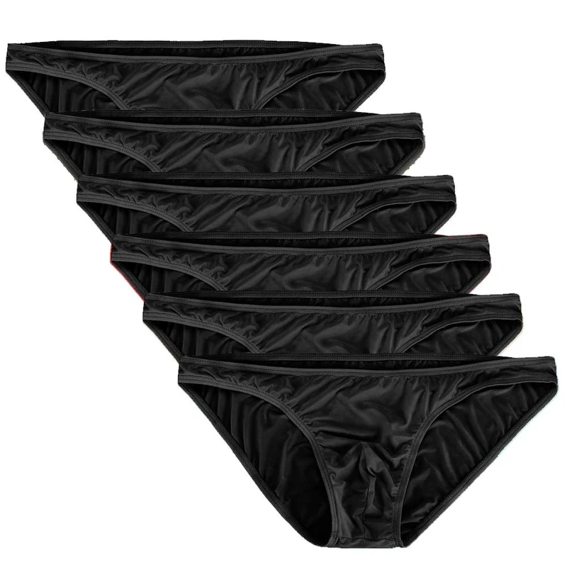 Summer Code Men's Bikini Briefs - Low Rise Ice Silk 6-Pack, XXL Black