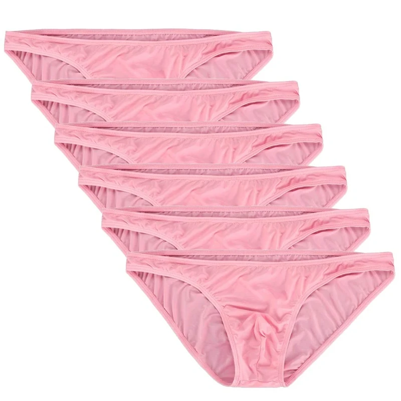 Summer Code Men's Bikini Briefs - 6 Pack Low Rise Ice Silk Pink