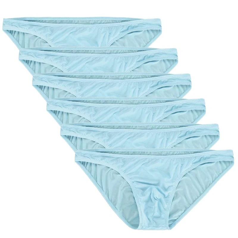 Summer Code Mens Basic Bikini Briefs Pack Low Rise Ice Silk Underwear, XX-Large, 6-pack Light Blue