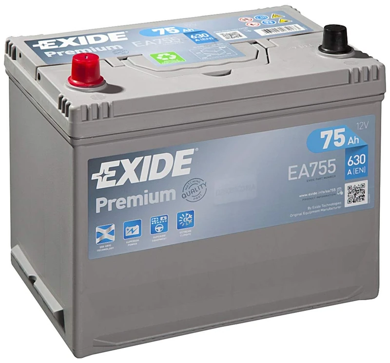 12V 75Ah 630A Exide Premium EA755 TYPE 069/072 / 031 Car Van SUV 4X4 Battery - 4 Years Warranty