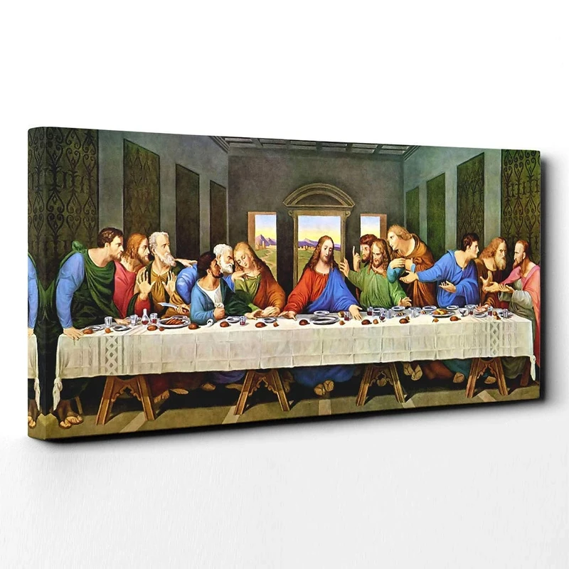 Canvas Print Wall Art 40 x 20 Inch (100 x 50 cm) Leonardo Da Vinci The Restored Last Supper | Mounted & Stretched Box Frame Picture | Home Decor For Kitchen, Living Room, Bedroom, Hallway