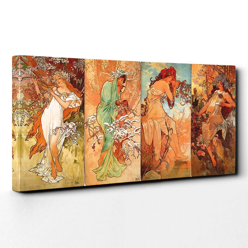 Alphonse Mucha Artworks (3) Canvas Print | Gallery Wrapped 30mm Frame Wall Art | 40x20 inches | Ready to Hang | Contemporary Picture | Living Room Bedroom Lounge Office