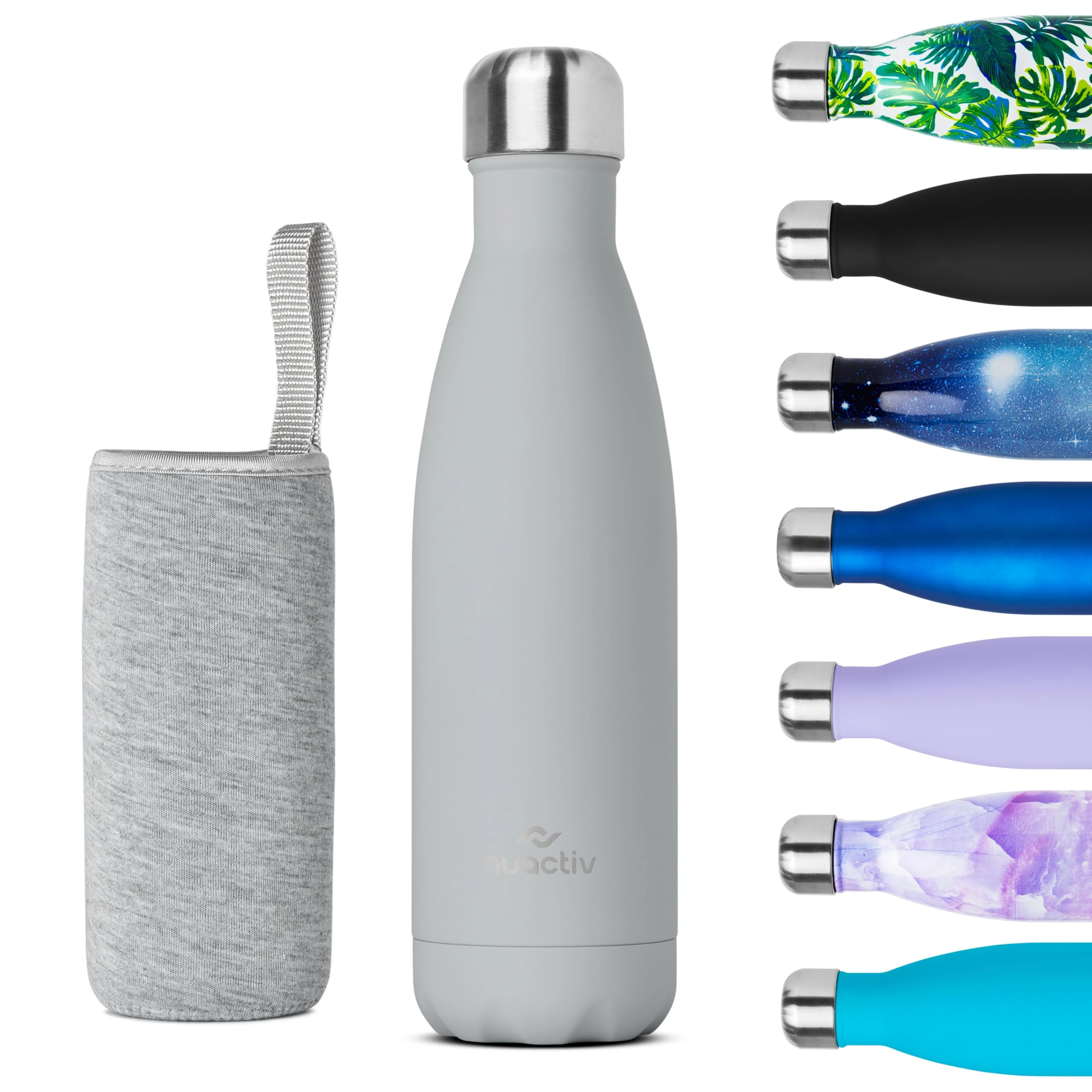 Nuactiv Stainless Steel Water Bottle, Vacuum Insulated, 12hrs Hot & 24hrs Cold Drinks, BPA Free, Metal Water Bottle 500ml, Leakproof Double Walled Thermal Flask for Kids, Travel, Gym, Sports – Grey