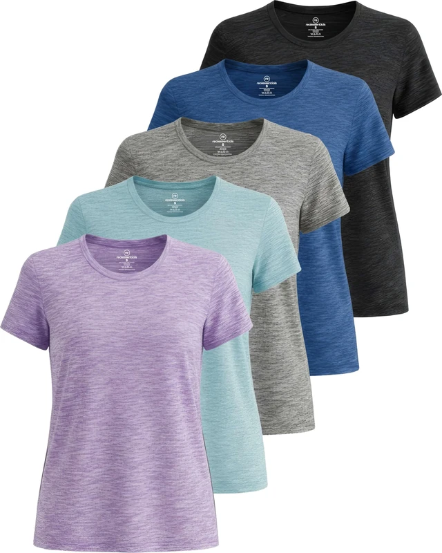 5 Pack: Womens Quick Dry Fit Dri Fit Active Wear Yoga Workout Athletic Tops Essentials Clothes Running Gym Zumba Exercise Ladies Short Sleeve Crew Scoop Neck Moisture Wicking Tees T-Shirt - Set 1,XXL
