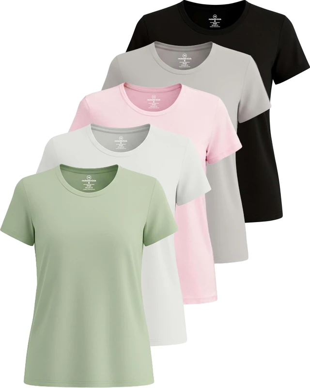 5 Pack: Womens Quick Dry Fit Dri Fit Active Wear Yoga Workout Athletic Tops Essentials Clothes Running Gym Zumba Exercise Ladies Short Sleeve Crew Scoop Neck Moisture Wicking Tees T-Shirt - Set 2,XXL