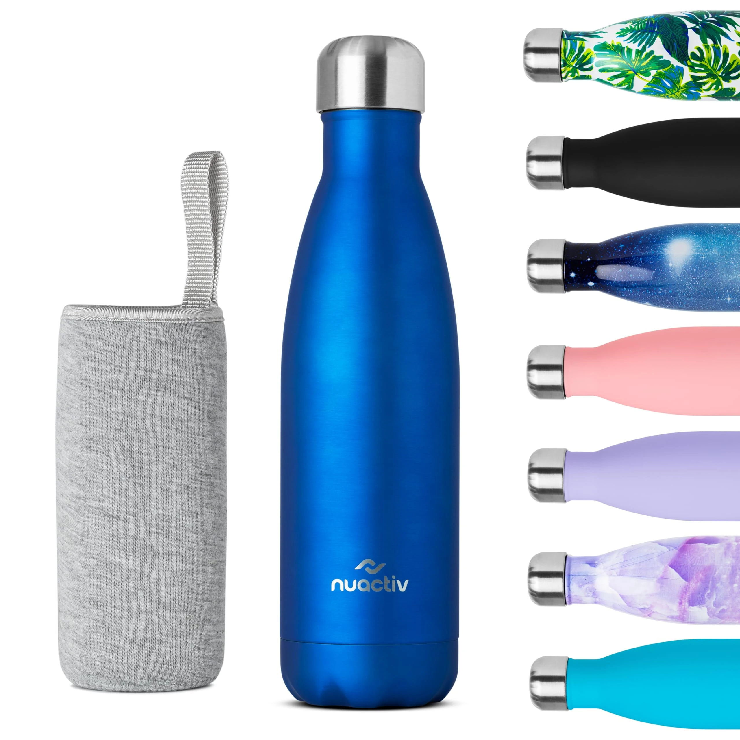 Nuactiv Stainless Steel Water Bottle, Vacuum Insulated, 12hrs Hot & 24hrs Cold Drinks, BPA Free, Metal Water Bottle 500ml, Leakproof Double Walled Thermal Flask for Kids, Travel, Gym, Sports – Blue