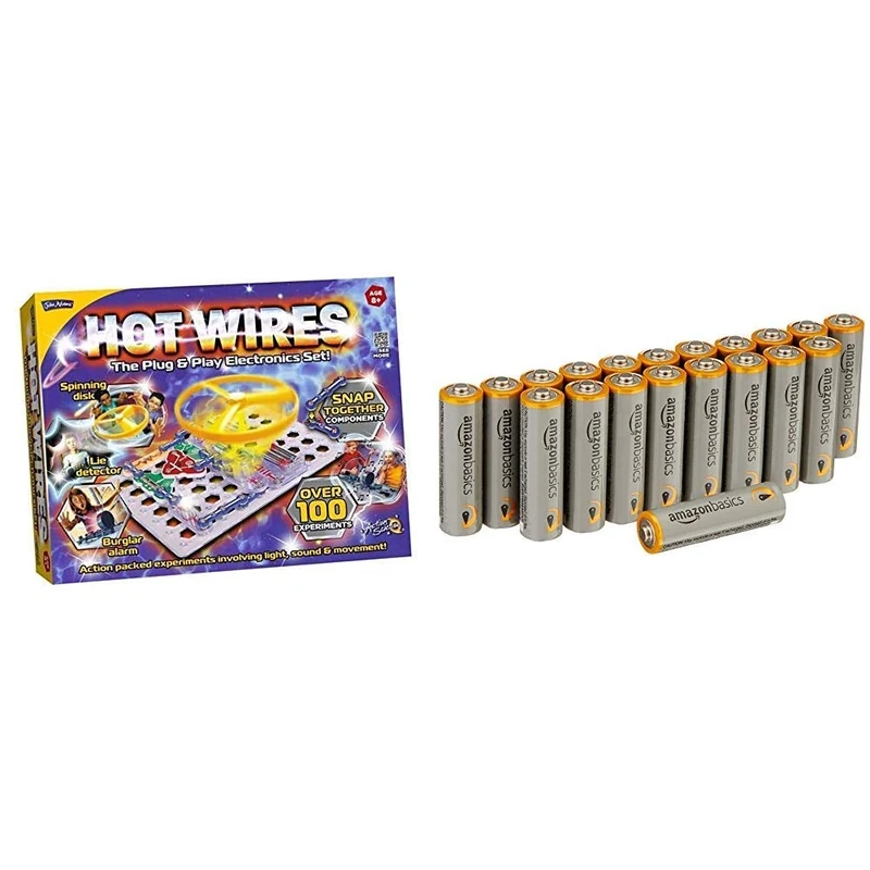 Hot Wires Electronics Kit from John Adams & Amazon Basics AA Performance Alkaline Batteries [Pack of 20] - Packaging May Vary
