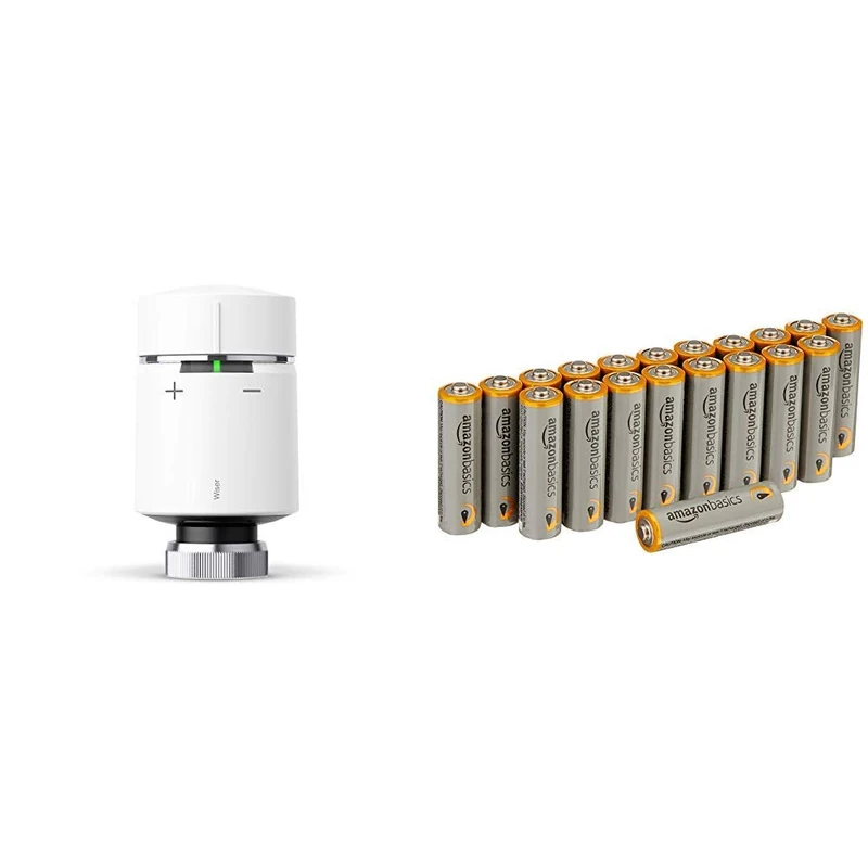 Drayton Wiser Radiator Thermostat & Amazon Basics AA Performance Alkaline Batteries [Pack of 20] - Packaging May Vary