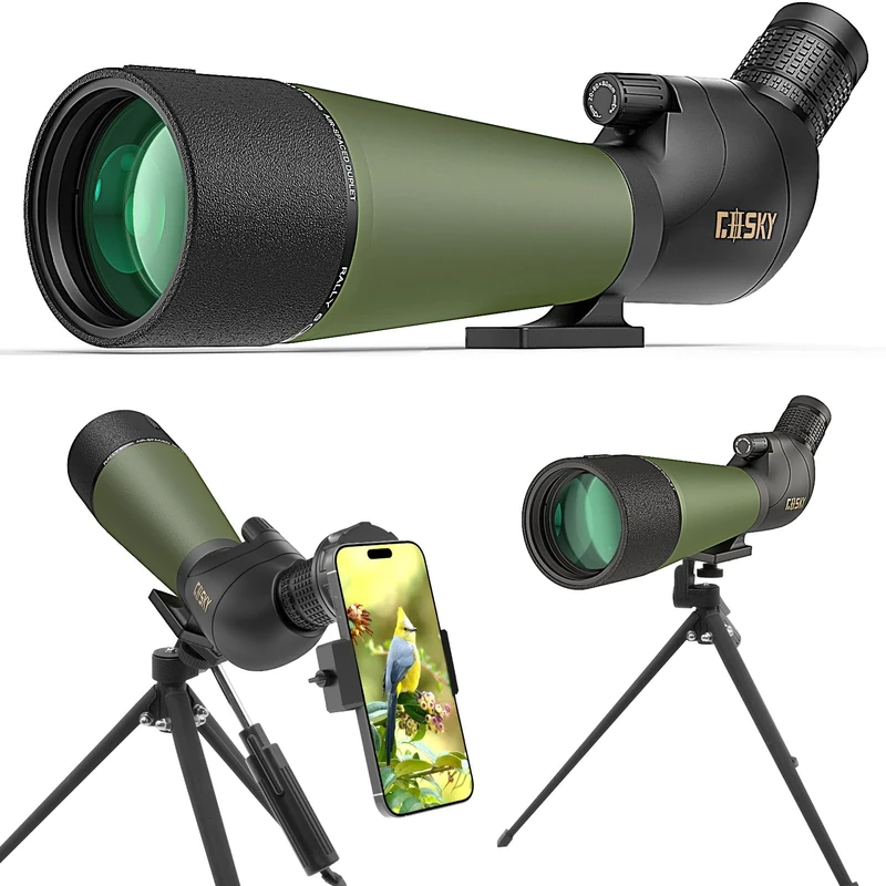 Gosky Updated 20-60x80 Spotting Scope with Tripod and Carrying Bag and Smartphone Adapter - BAK4 Angled Telescope - Waterproof Scope for Target Shooting Hunting Bird Watching Wildlife Scenery