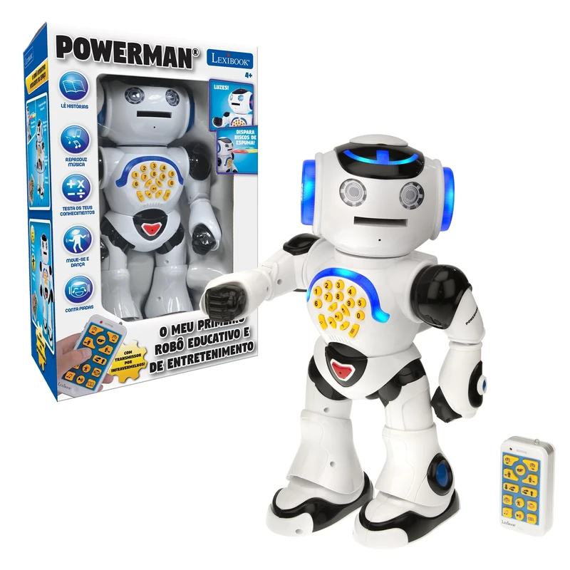 LEXIBOOK, Powerman Robot Educativo - Português - Jugar y Aprender, Efectos Luminosos y sonoros, Blanco, ROB50PT