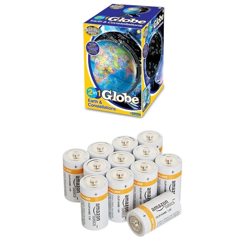 Brainstorm Toys E2001 2 in 1 Globe Earth and Constellations with Amazon Basics Batteries