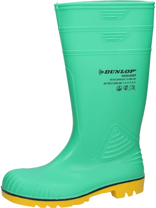 Dunlop HazGuard Full Safety ESD Wellington Boot - Unisex, Chemical and Slip Resistant, Work Wellies with Steel Toe and Electrical Insulation, Acifort, Green/Crepe - EU42, UK8