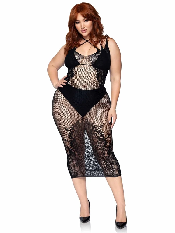 Leg Avenue Dual Strap Halter Dress +, Black, 1X-2X - Image 1