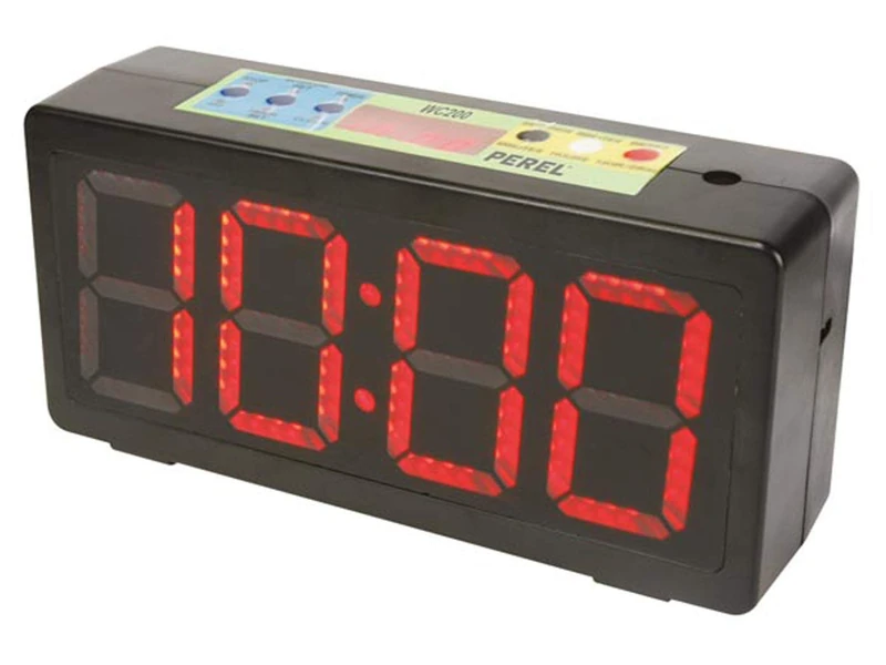 Perel Wall Clock Digital LED Display with Chronometer, Countdown Timer and Interval Timer, 327 x 93 x 156 mm, Black