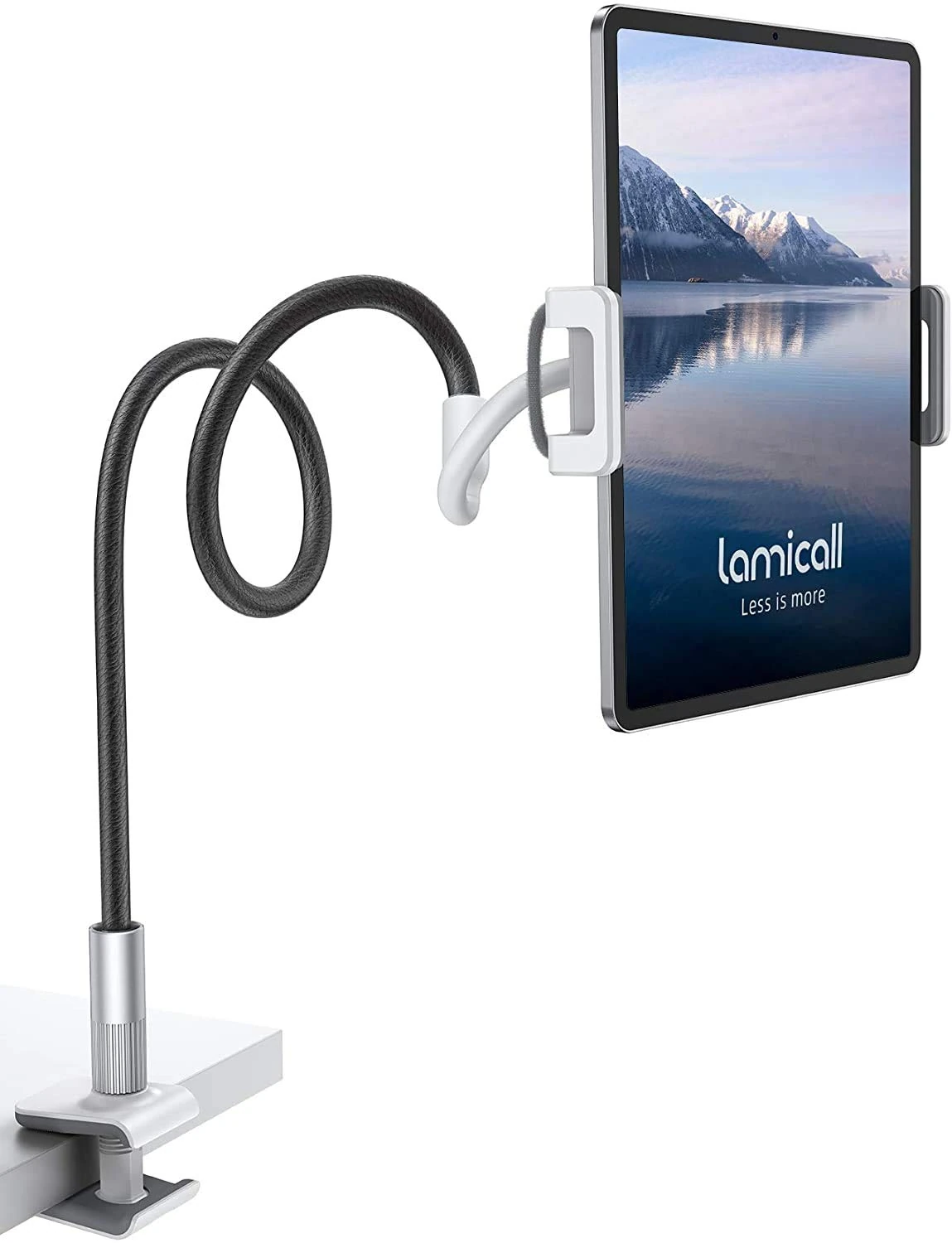 Lamicall Gooseneck Tablet Holder, Universal Tablet Stand - 360 Flexible Lazy Arm Holder Clamp Mount Bracket Bed for 4.7~13" 2024 iPad Pro Air mini, Samsung Tab, iPhone, Switch, more Devices - Black