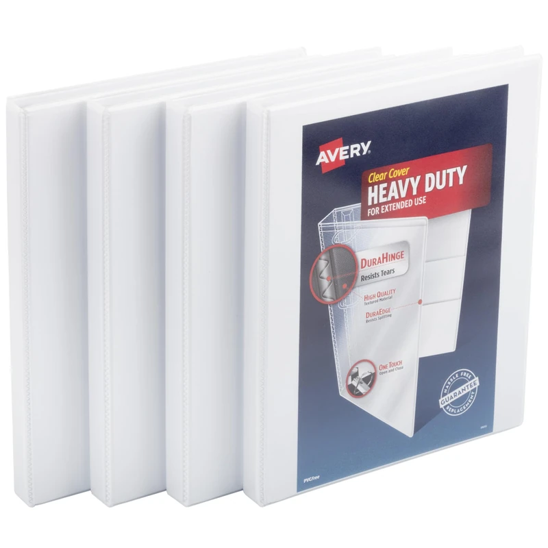 Avery Heavy Duty View 3 Ring Binder, 0.5" One Touch Slant Ring, Holds 8.5" x 11" Paper, 4 White Binders (79709)