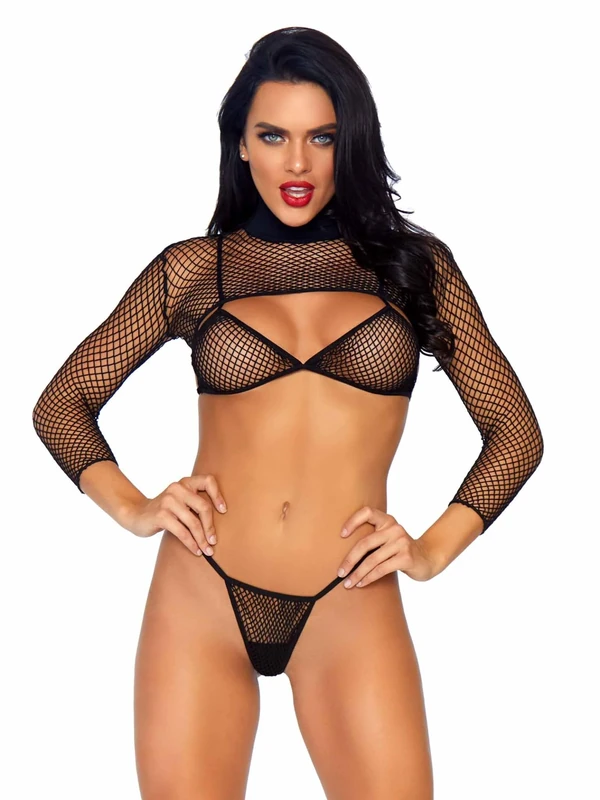 Leg Avenue Top, Thong & Crop top, Black, One Size 81583 00122 - Image 1