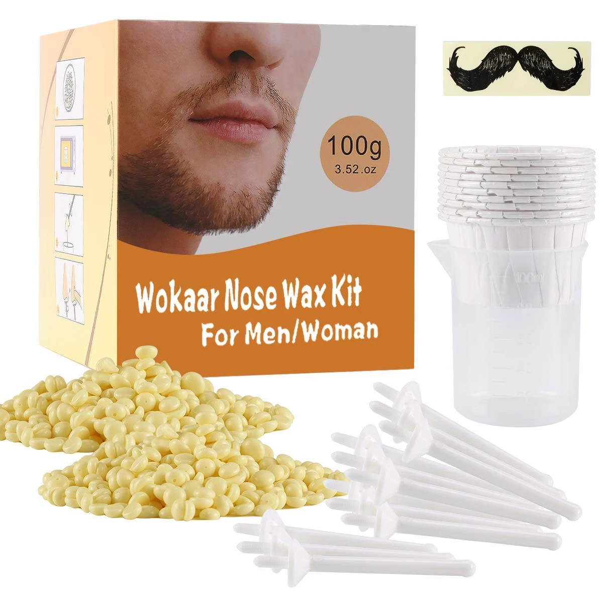 Nose Wax 100g for Men & Women, Nose Hair Removal Wax Kit with 30 Safe Tip Applicator,Safe, Easy, Quick and Painless(15-20 Times Usage)