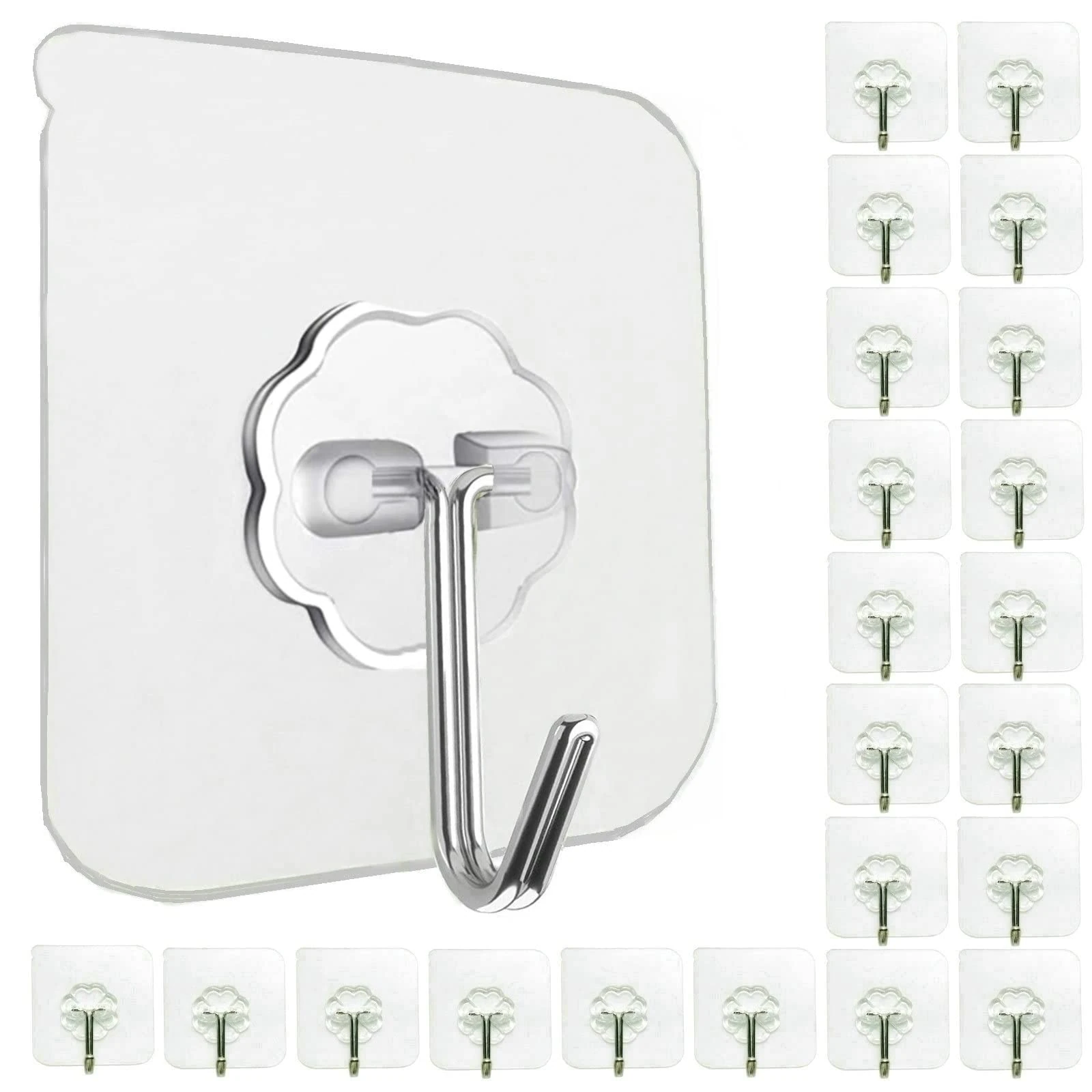 Jiaweixiang 24 Pack Heavy Duty Self Adhesive Hooks - 33lb Max, Transparent, Waterproof, Sticky Wall Hooks for Keys, Bathroom, Shower, Outdoor, Kitchen, Door, Home Improvement, Utility