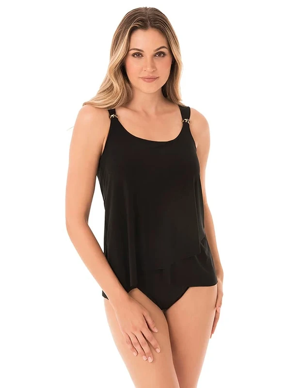 Miraclesuit Women's Swimwear Razzle Dazzle DD Cup Size Scoop Neckline Underwire Bra Support Tankini Bathing Suit Top