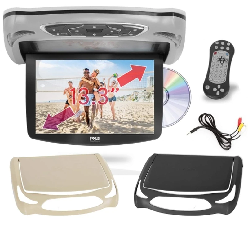 Pyle Car DVD Player Roof Mount 13.3 Inch Flip Down Monitor for Rear Seat Entertainment, HDMI USB SD Screen with IR FM Transmitter for Kids Campervan Travel - Image 1