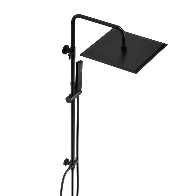 JOHO Shower Set Kit in 304 Stainless Steel Shower Riser Rail with Shower Bar Shower Holder Bracket Adjustable Height Bathroom Shower Hand and Shower Head Black Angle Adjustable 30x30cm.