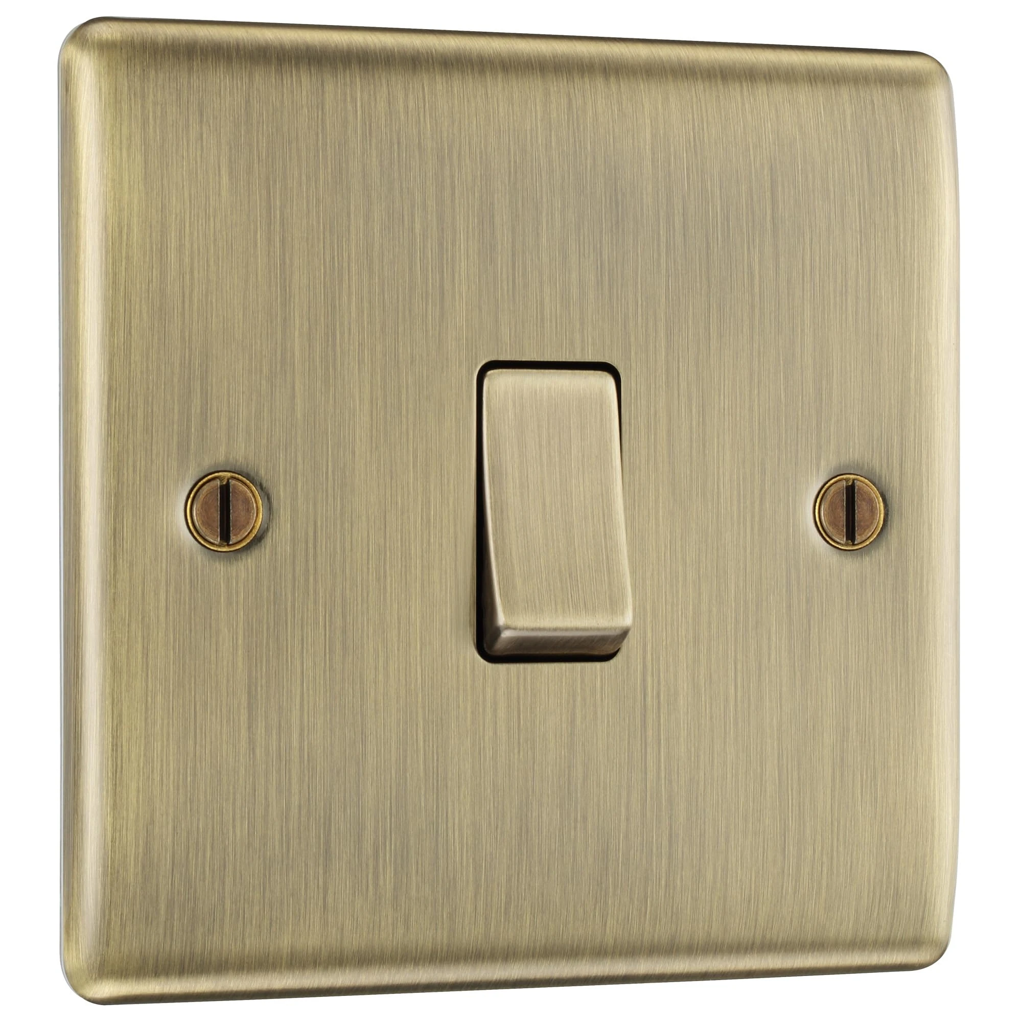 BG Electrical Single Intermediate Wall Light Switch, Raised and Slim Profile, Round Edges, Nexus Metal, Antique Brass, 20A, 16AX, NAB13