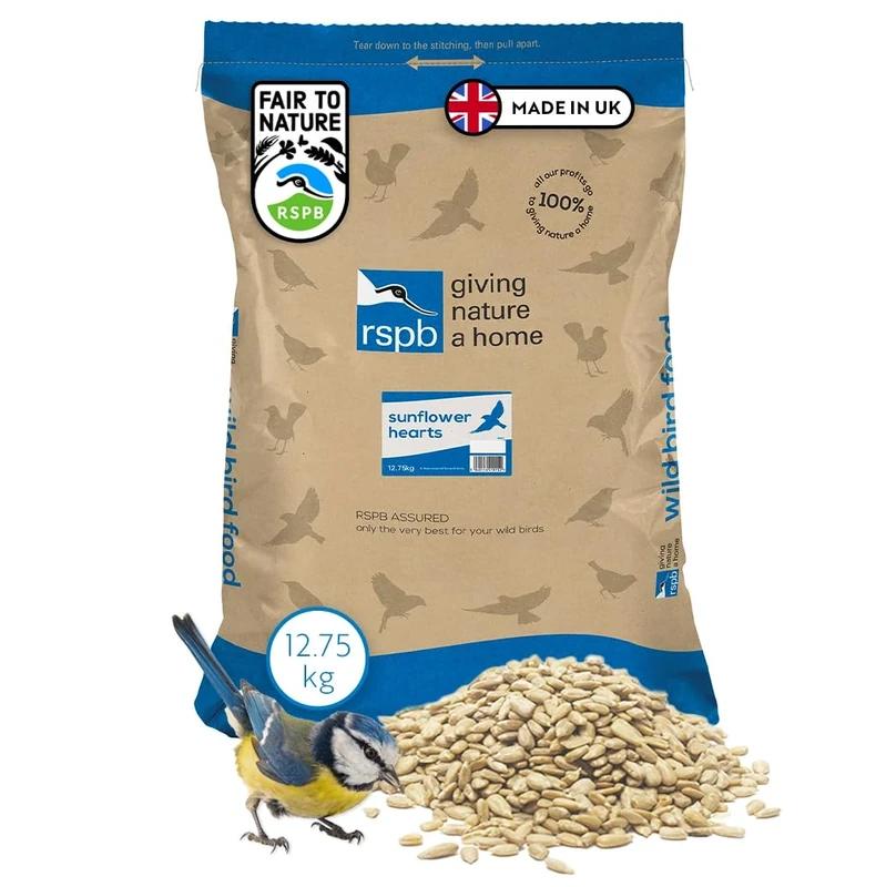 RSPB - Sunflower Hearts Bird Food, High Energy and Protein, Wild Bird Food for Small Birds, Made in the UK, Suitable for Year-Round Feeding (12.75kg)