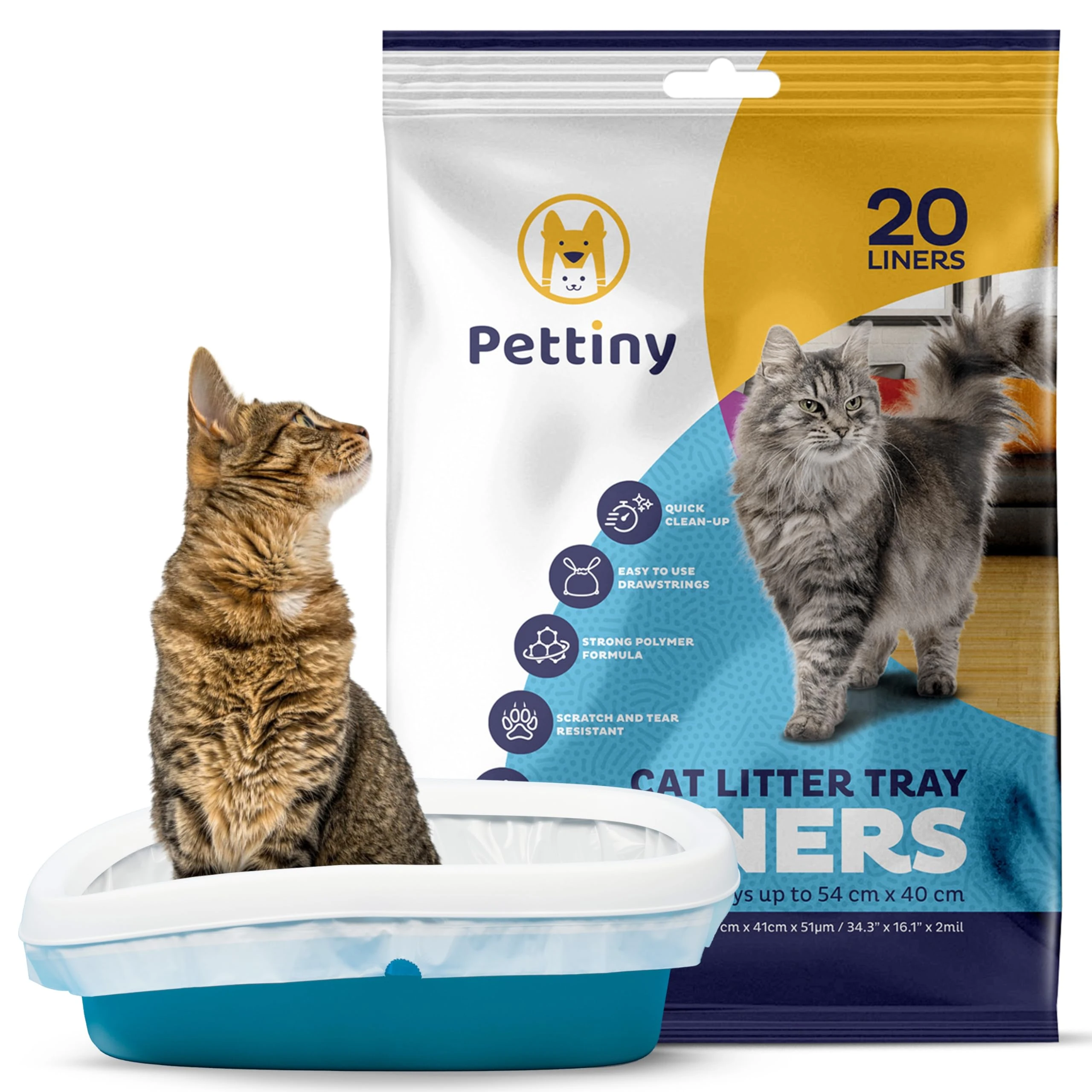 Pettiny 20 Cat Litter Tray Liners with Drawstrings Scratch Resistant Bags for Medium and Large Litter Box