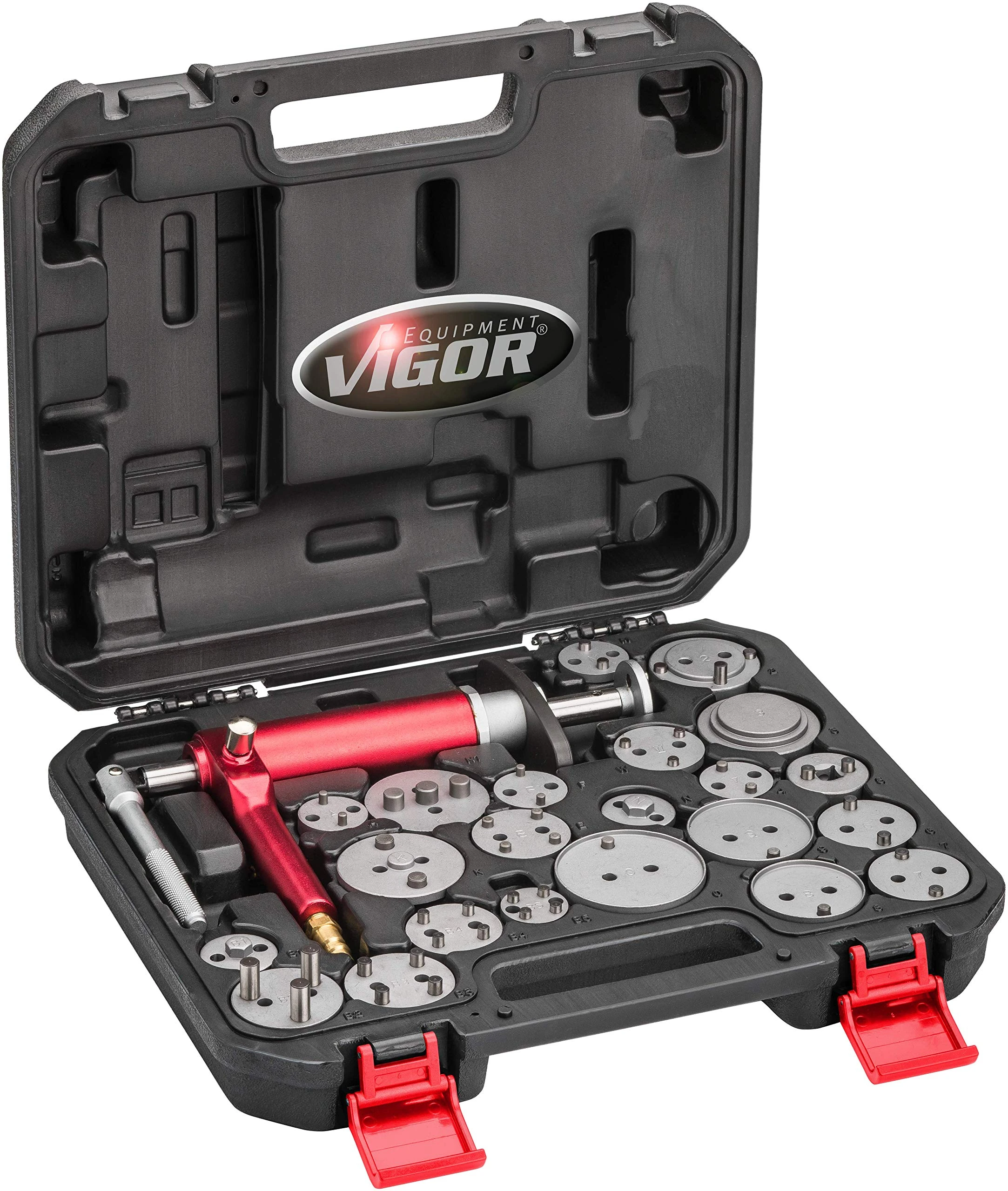 ViGOR Brake Piston Reset Tool Set V1711N I 23 Piece Pneumatic Tool Set Brake Reset Tool for Turning and Pushing Brake Pistons on Various Cars Such as VW, Audi, BMW and Mercedes
