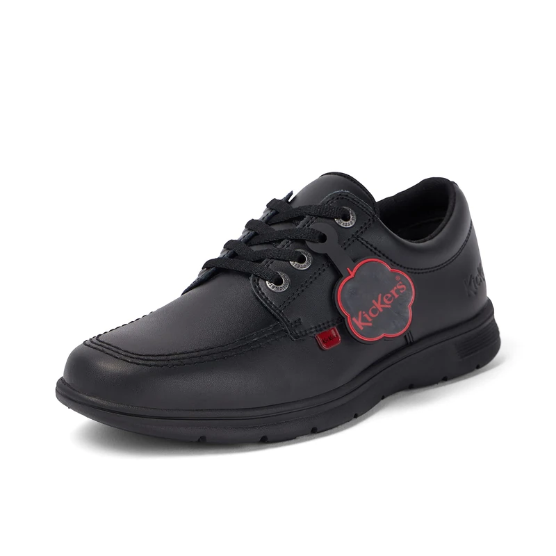 Kickers Unisex Kids Kelland Lace Leather Shoe | Smart Everyday School Look | Secure Lace-Up Fit, Cushioned for All-Day Wear, Black, 3 UK Child