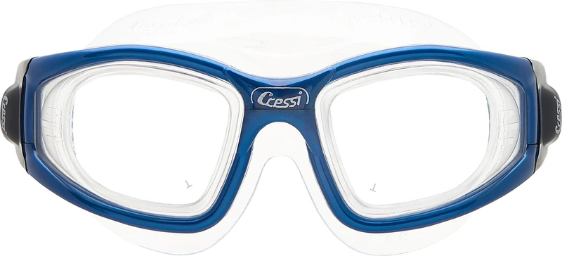 Cressi Galileo Goggles T/Glass Blue Metal - Adult Swimming Goggles With Tempered Glass Anti Fog 100% Anti UV, Clear/Blue Metal, One Size