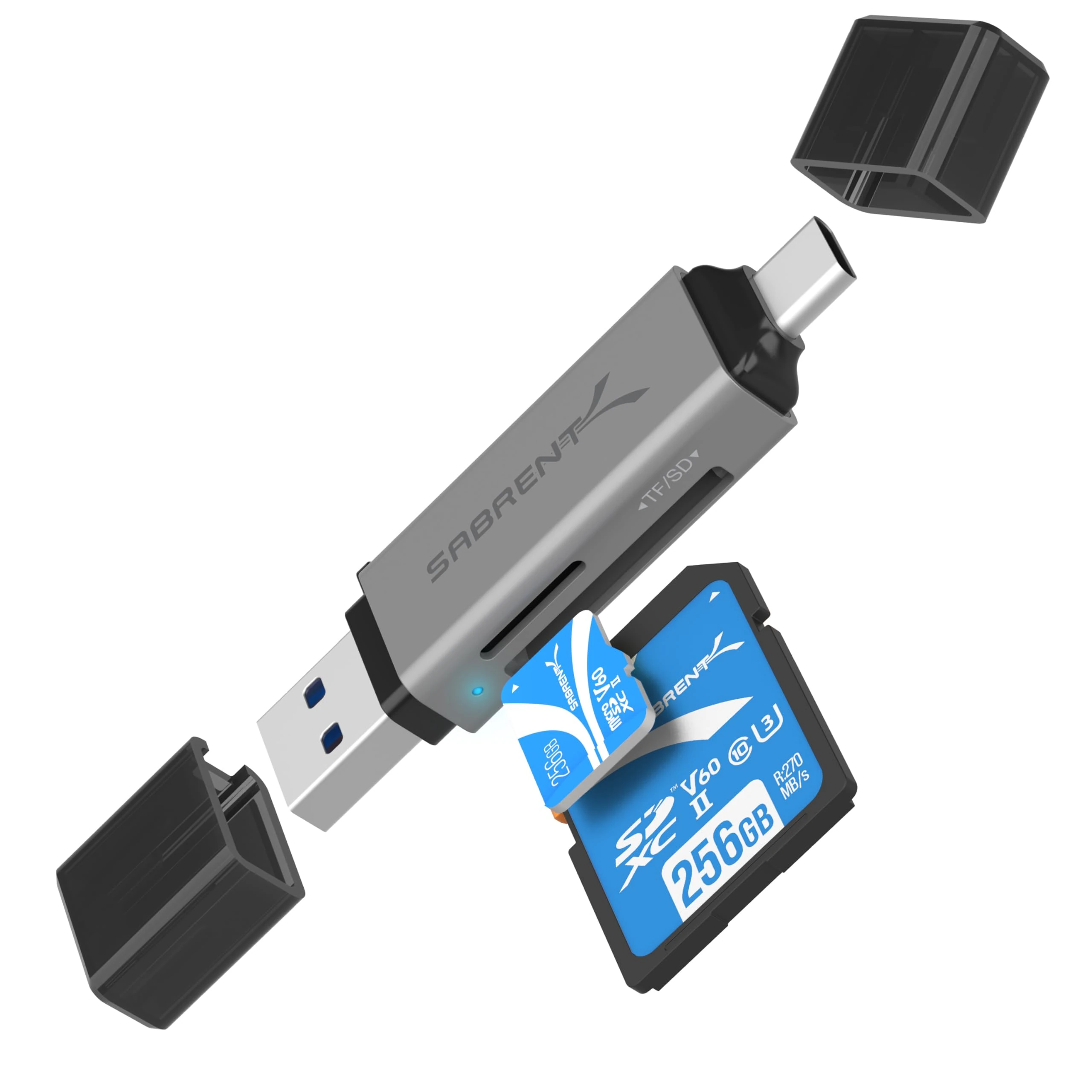 SABRENT USB C SD Card Reader – Dual Slot SD & MicroSD Adapter – Fast Transfer, Plug & Play, USB 3.2 Gen 1 – For iPhone, Android, iPad, Mac, Windows (CR-BCA2)