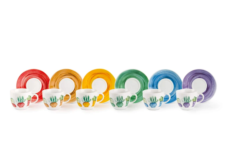 Excelsa 62373 Cactus Set of 6 Coffee Cups with Saucer, Porcelain, Multi-Coloured - Image 1