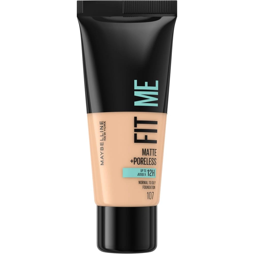 Maybelline Fit Me Foundation, Medium Coverage, Blendable With a Matte and Poreless Finish, For Normal to Oily Skin, Shade: 107 Rose Beige, 30ml