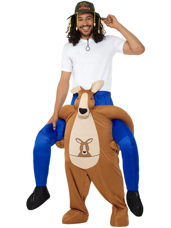 Smiffys Piggyback Kangaroo Costume, Brown One Piece Suit with Mock Legs, Funny Fancy Dress, Animal Dress Up Costumes - Image 1