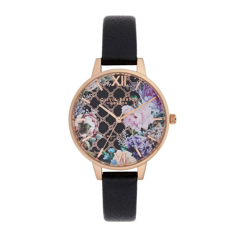 Olivia Burton Analogue Quartz Watch for Women with Black Leather Strap - OB16GH11