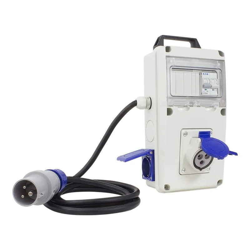 POLY POOL - PP0729 Electrical Distribution Panel IEC309 230V - External Electrical Panel 2 Civil Sockets 1 CEE Socket + 16A 2P CEE Plug - Electrical Panel with Magnetothermal Switch - Cable 2m